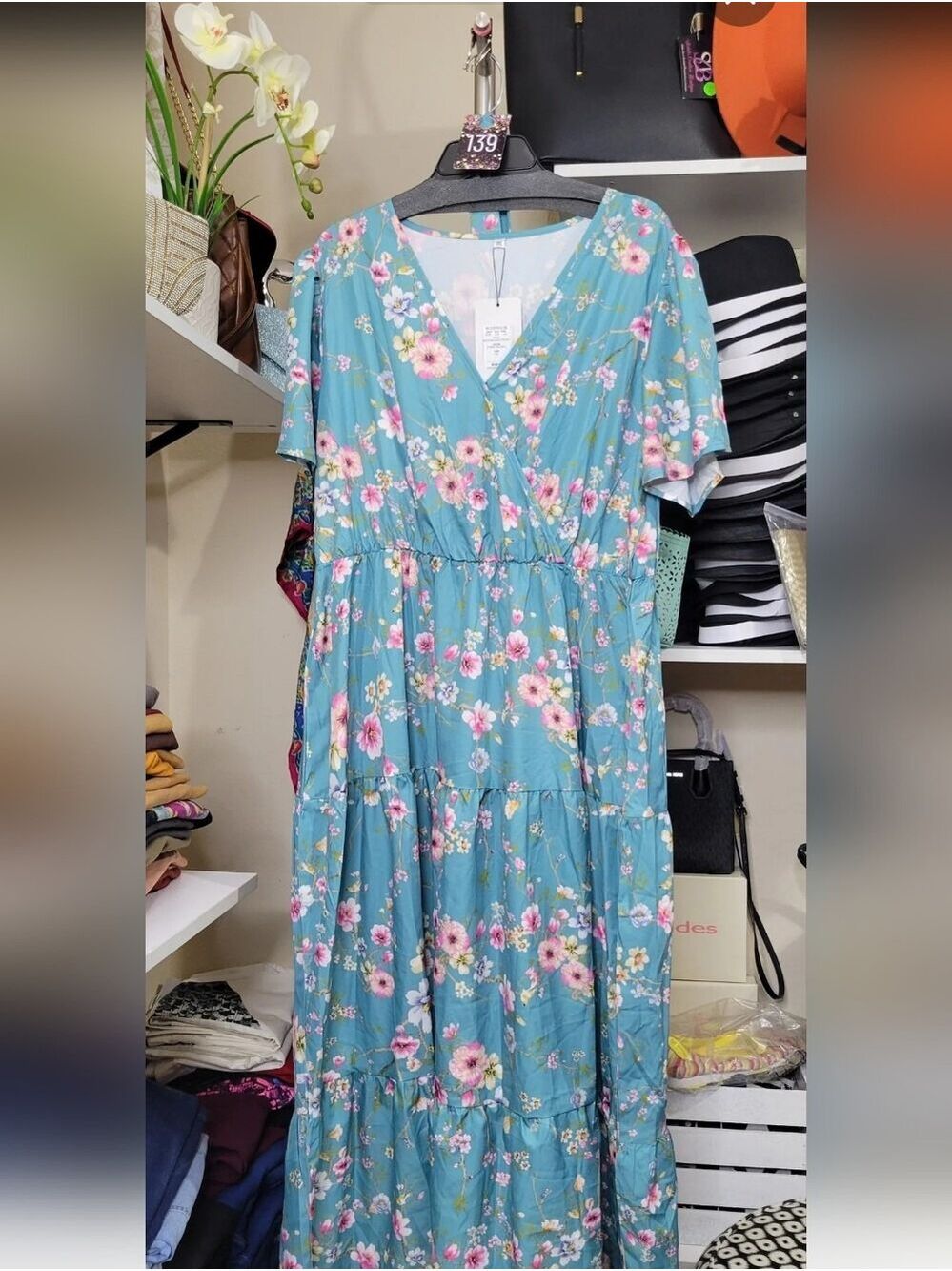 π Teal Blue Floral Maxi Dress | Effortless Cottagecore Meets Coastal Chic - Picture 3 of 3